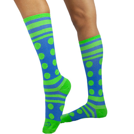 Zayaan Health Dots Stripe Compression Socks, Blue/Green, PR BLZH-CSDS-4BG